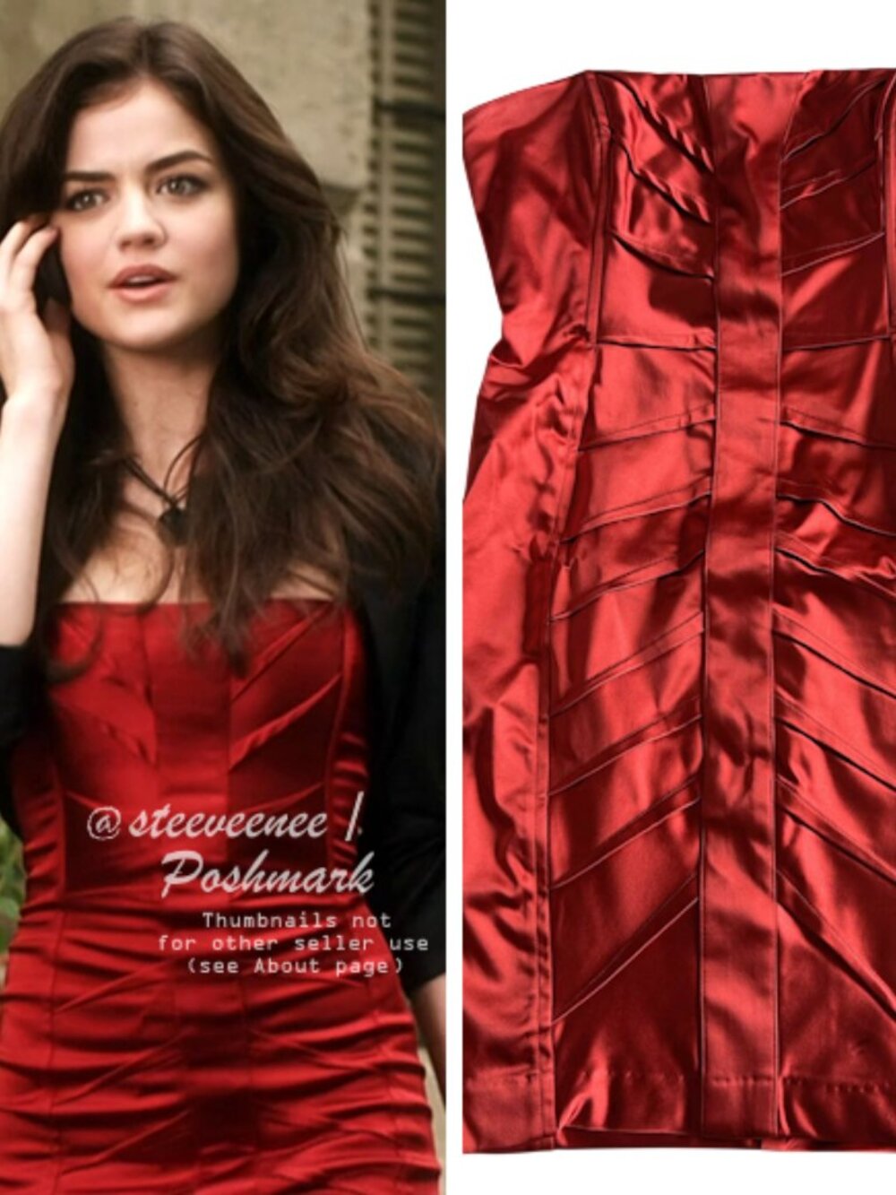 Bebe Strapless Satin Dress ASO Aria Montgomery